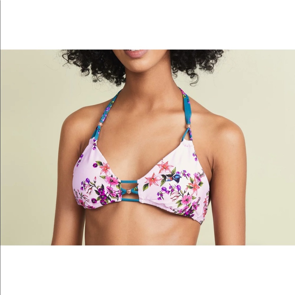 nanette lepore floral swim top bikini purple pink bandeau bralette separates 4